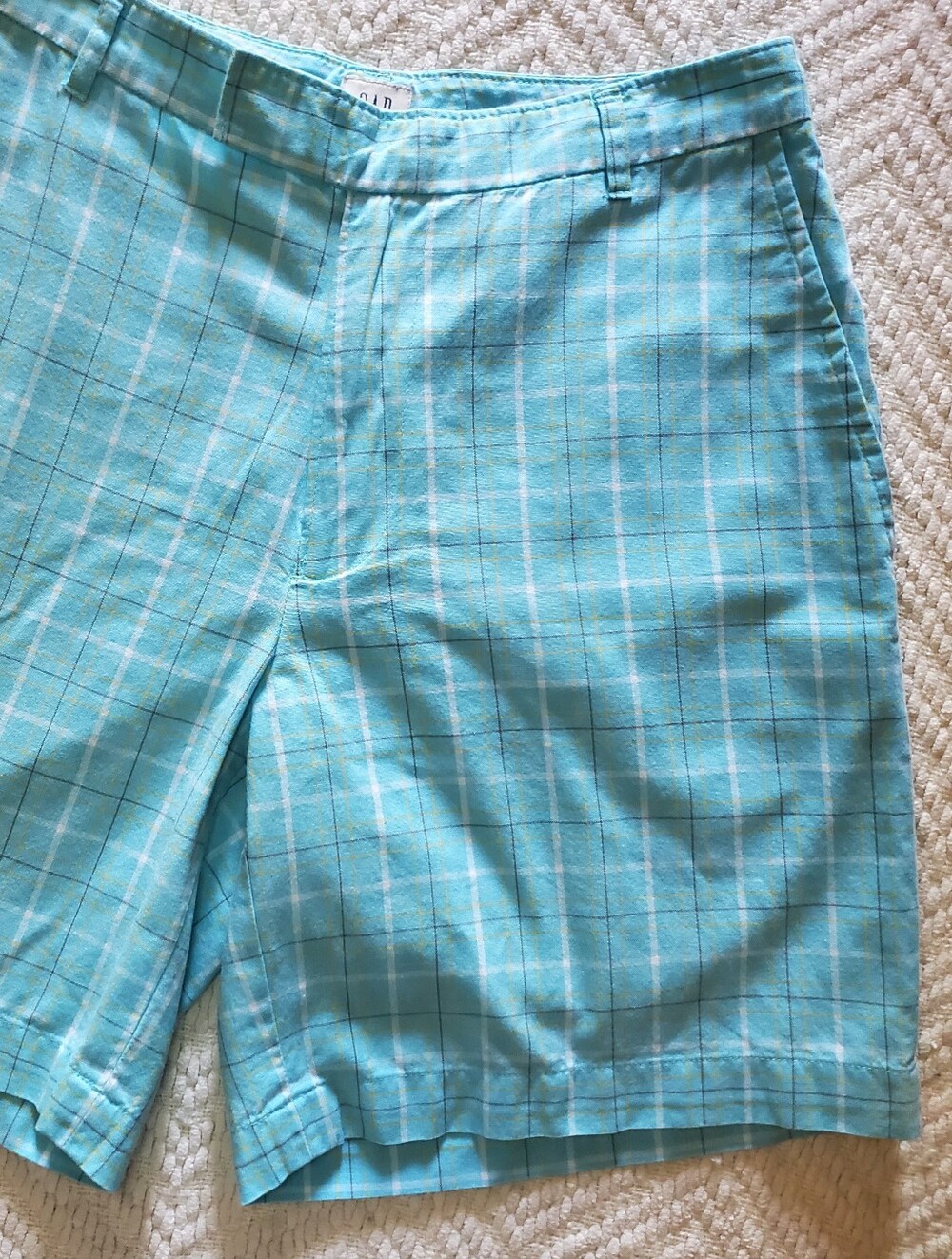 Vintage Y2K Gap 100% Cotton Aqua Plaid Cotton Shorts Coastal Preppy Size 4